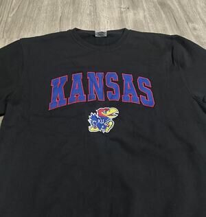 Kansas Jayhawks Stadium Athletics Crewneck Sweatshirt Mens Large Black Embroided